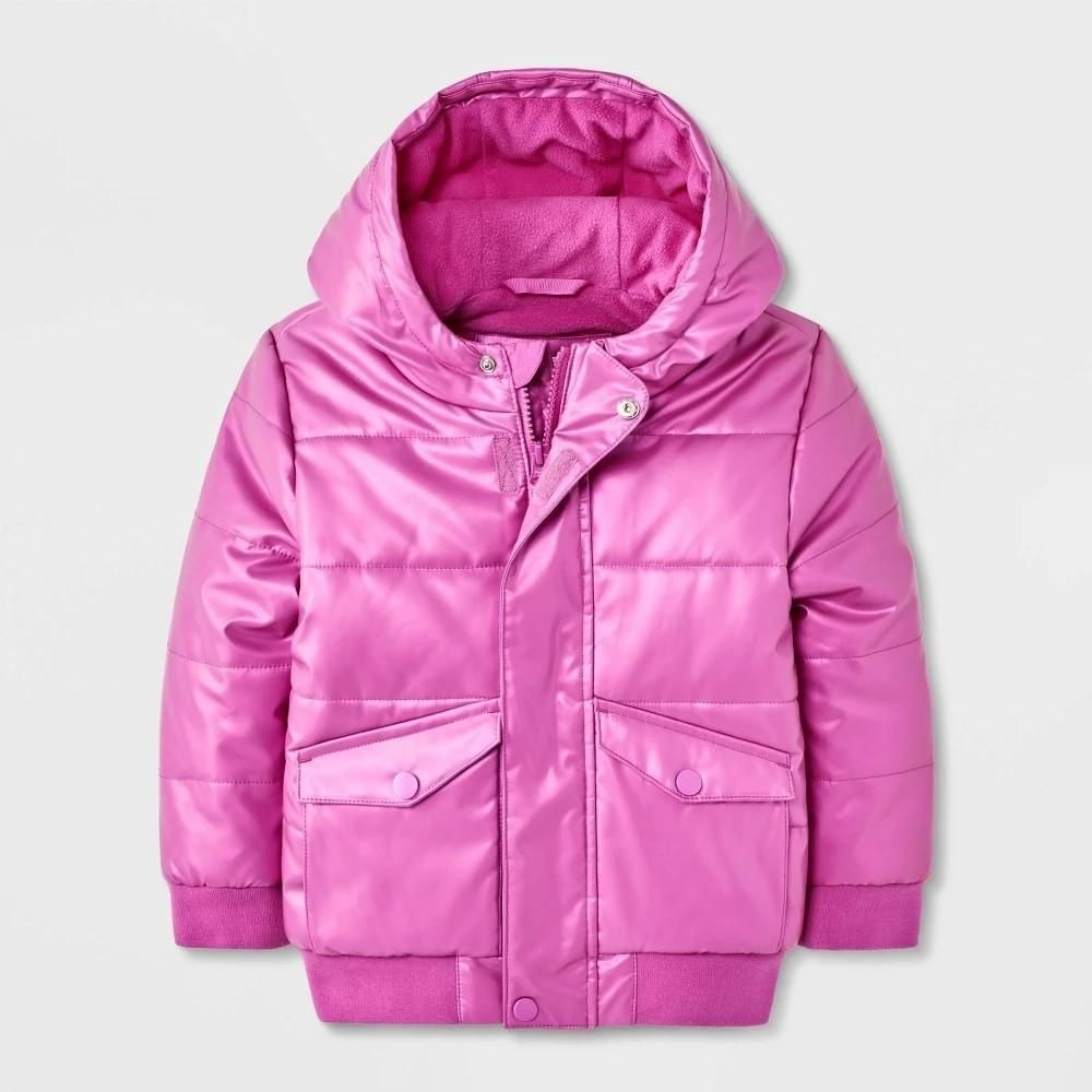 Toddler Girls' Shiny Heavyweight Hooded Puffer Jacket - Cat & Jack™ Purple 4T
